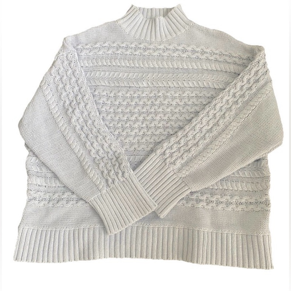 Haven Cable Knit Mock Neck Sweater XL Blue
